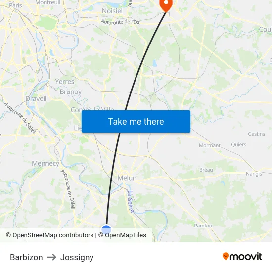 Barbizon to Jossigny map