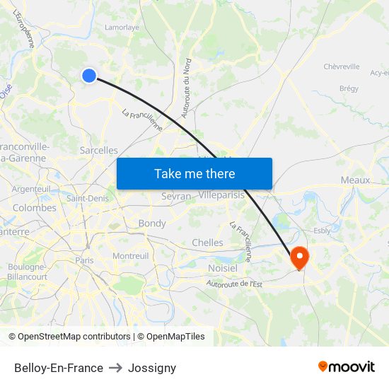 Belloy-En-France to Jossigny map