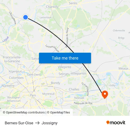 Bernes-Sur-Oise to Jossigny map