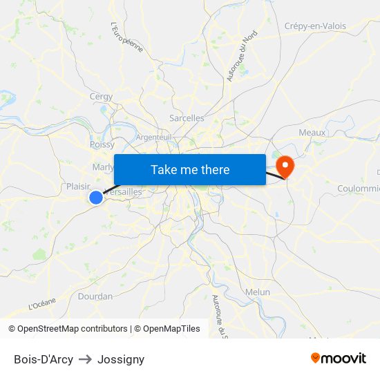 Bois-D'Arcy to Jossigny map