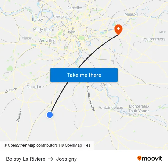 Boissy-La-Riviere to Jossigny map