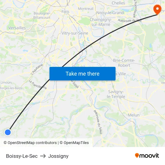 Boissy-Le-Sec to Jossigny map