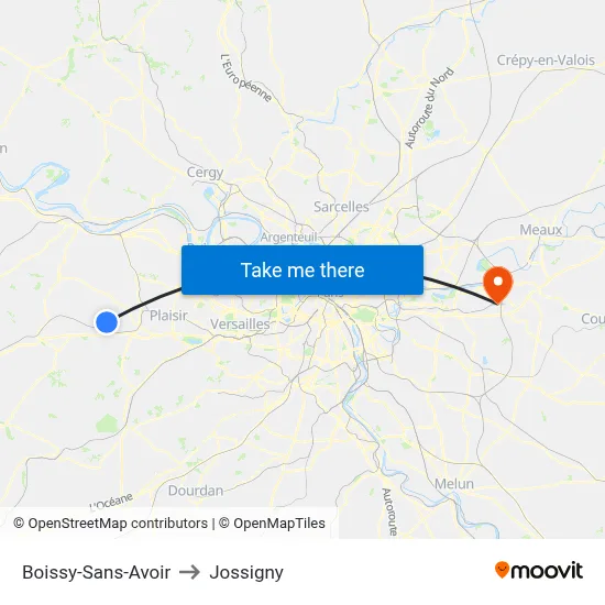 Boissy-Sans-Avoir to Jossigny map