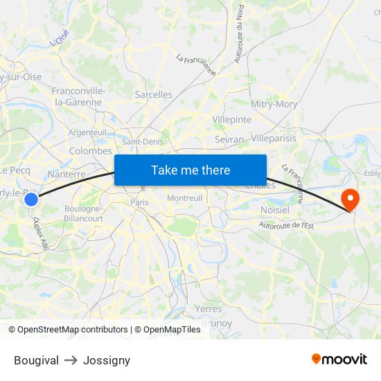 Bougival to Jossigny map