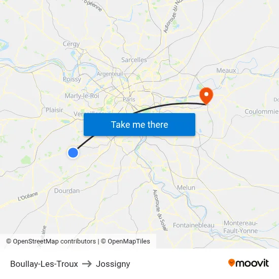 Boullay-Les-Troux to Jossigny map
