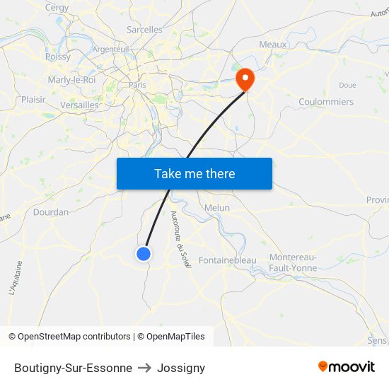 Boutigny-Sur-Essonne to Jossigny map