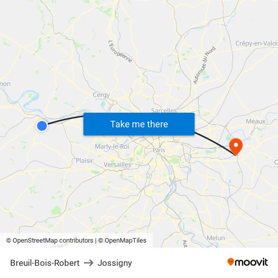 Breuil-Bois-Robert to Jossigny map