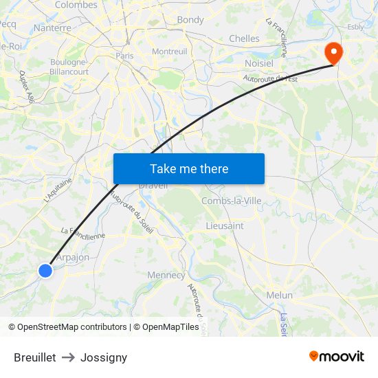 Breuillet to Jossigny map