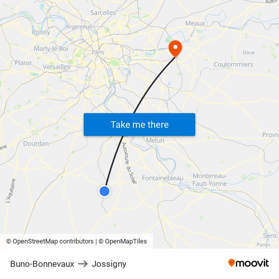 Buno-Bonnevaux to Jossigny map