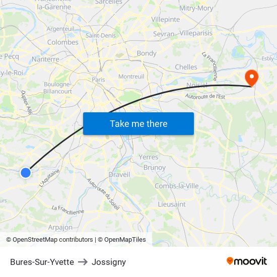 Bures-Sur-Yvette to Jossigny map