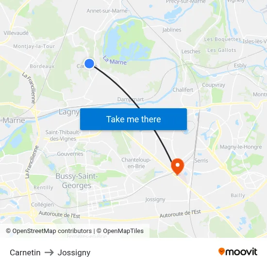 Carnetin to Jossigny map