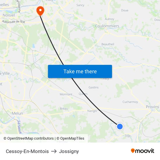 Cessoy-En-Montois to Jossigny map