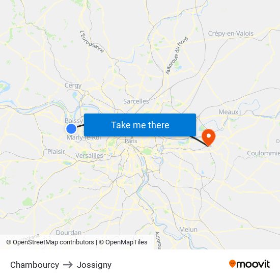 Chambourcy to Jossigny map