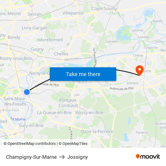 Champigny-Sur-Marne to Jossigny map