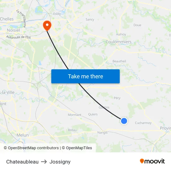 Chateaubleau to Jossigny map