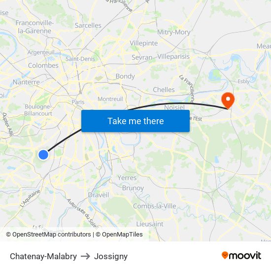 Chatenay-Malabry to Jossigny map