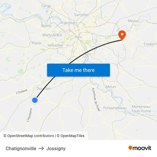 Chatignonville to Jossigny map