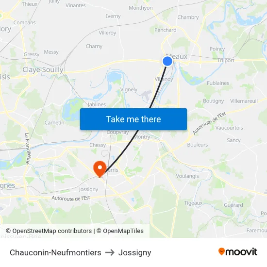 Chauconin-Neufmontiers to Jossigny map