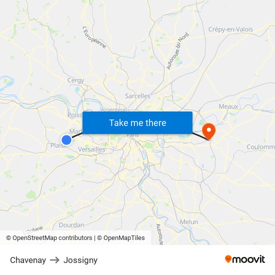 Chavenay to Jossigny map