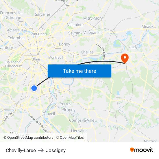 Chevilly-Larue to Jossigny map