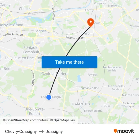 Chevry-Cossigny to Jossigny map