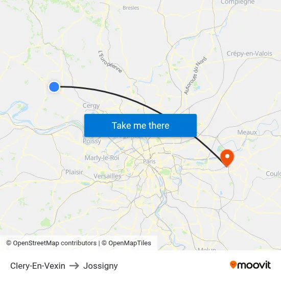 Clery-En-Vexin to Jossigny map