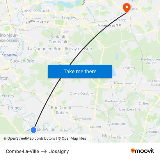 Combs-La-Ville to Jossigny map