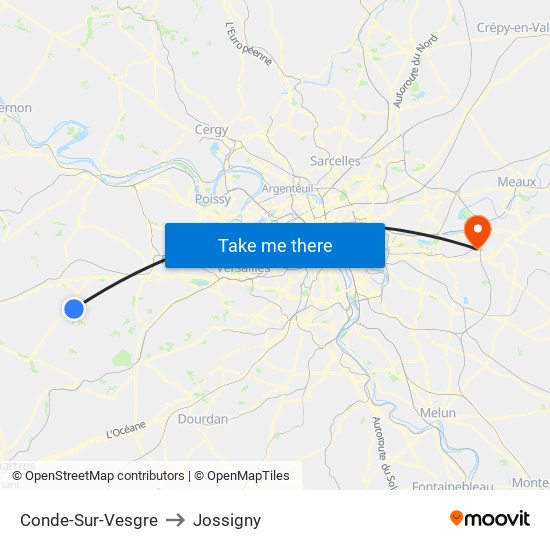 Conde-Sur-Vesgre to Jossigny map