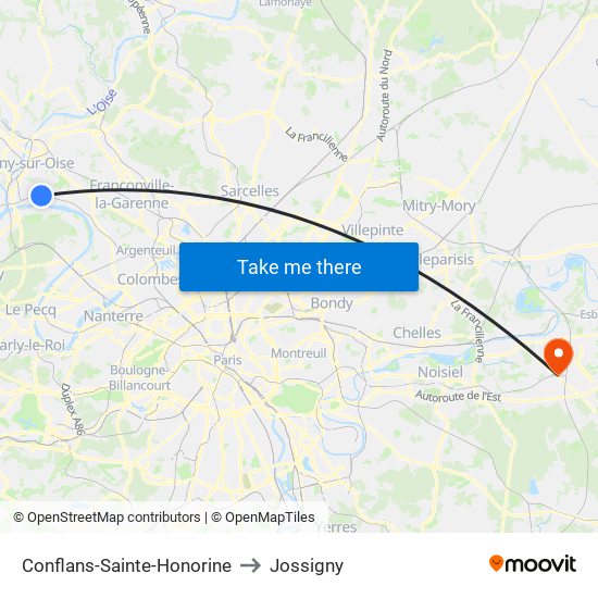 Conflans-Sainte-Honorine to Jossigny map