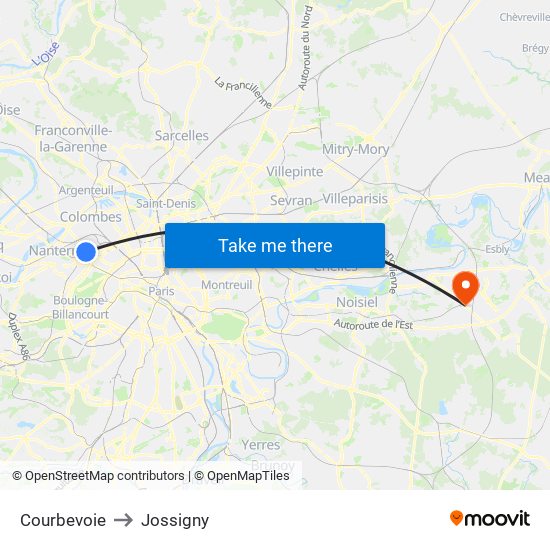 Courbevoie to Jossigny map