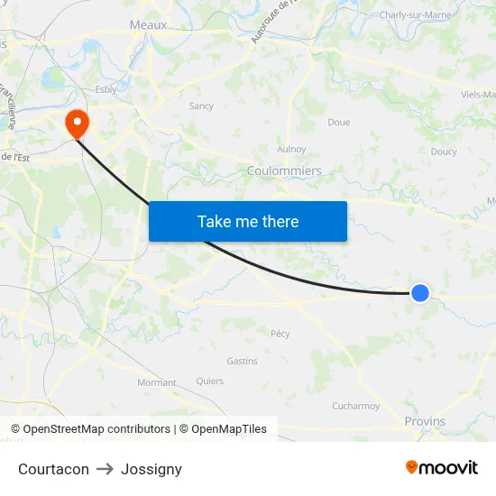 Courtacon to Jossigny map