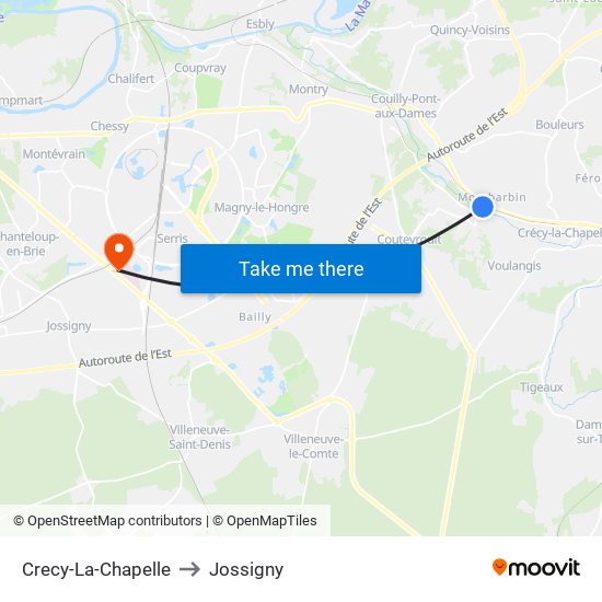 Crecy-La-Chapelle to Jossigny map
