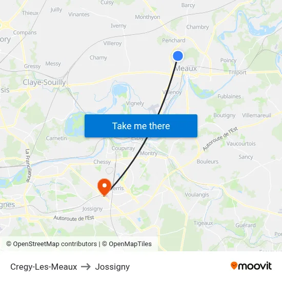 Cregy-Les-Meaux to Jossigny map