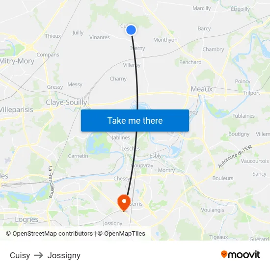 Cuisy to Jossigny map
