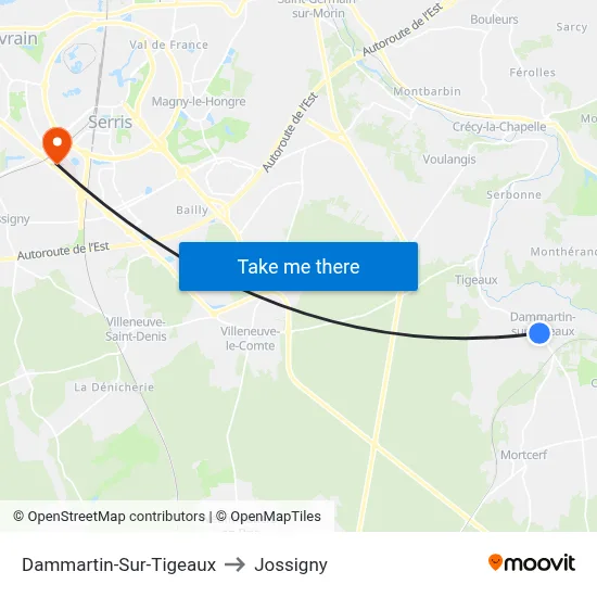 Dammartin-Sur-Tigeaux to Jossigny map