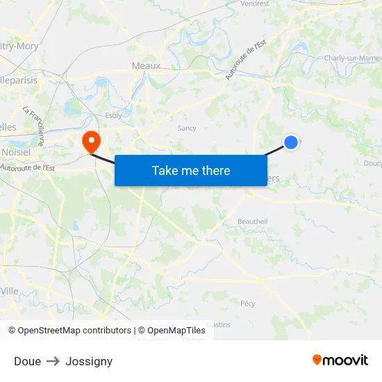 Doue to Jossigny map