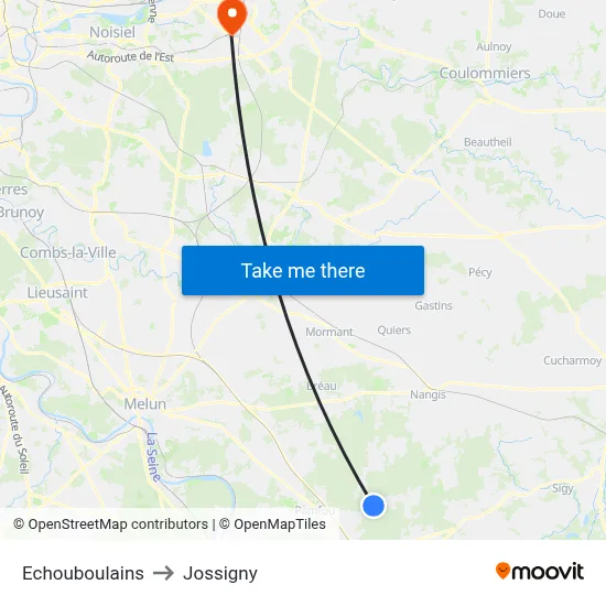 Echouboulains to Jossigny map