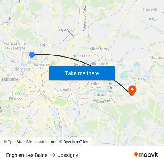 Enghien-Les-Bains to Jossigny map