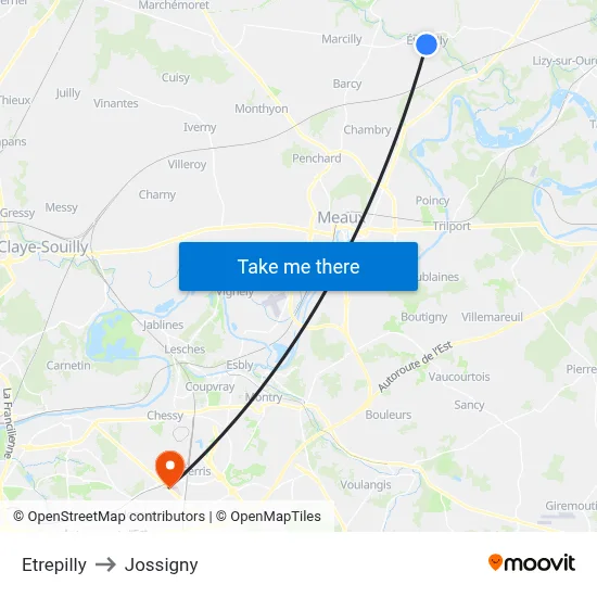 Etrepilly to Jossigny map