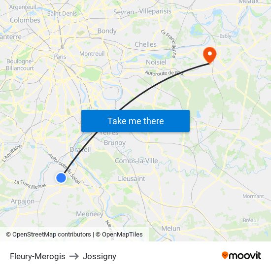 Fleury-Merogis to Jossigny map