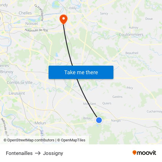 Fontenailles to Jossigny map