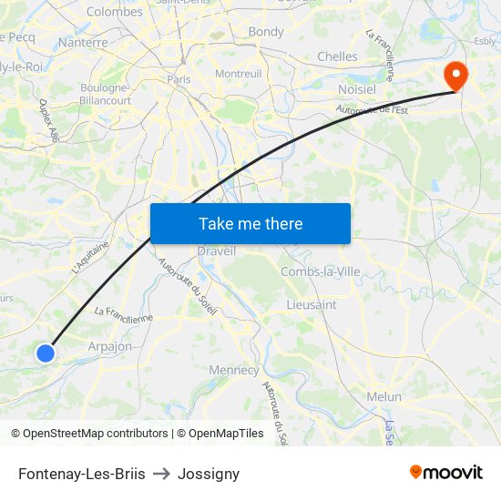 Fontenay-Les-Briis to Jossigny map