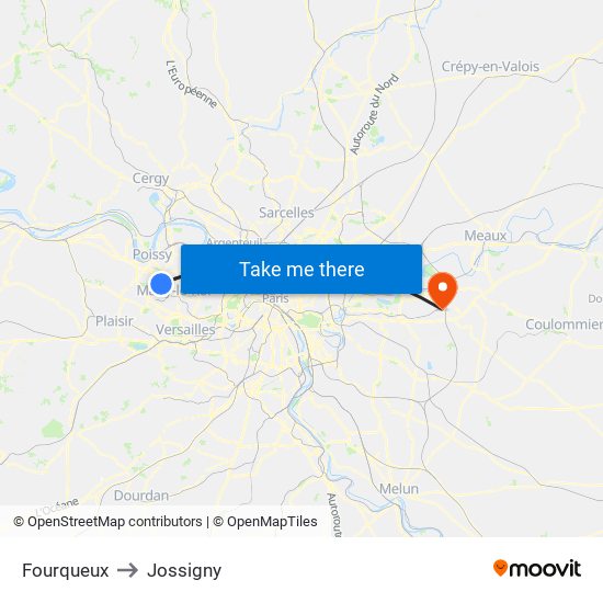 Fourqueux to Jossigny map