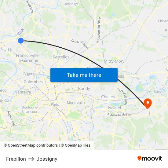 Frepillon to Jossigny map