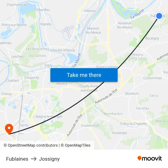 Fublaines to Jossigny map