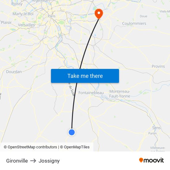 Gironville to Jossigny map