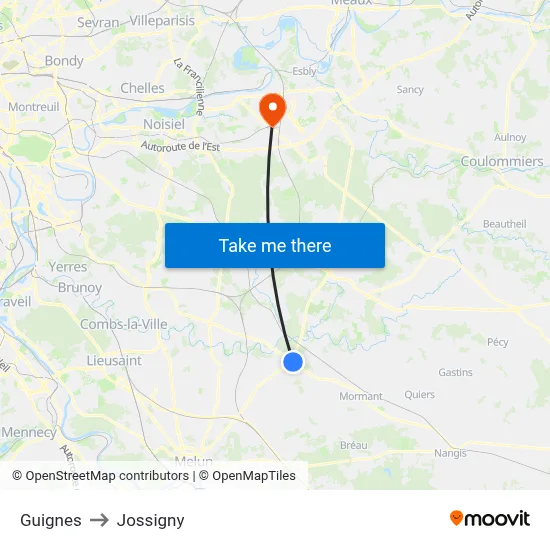 Guignes to Jossigny map
