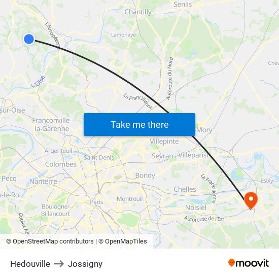 Hedouville to Jossigny map