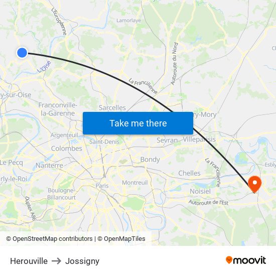 Herouville to Jossigny map