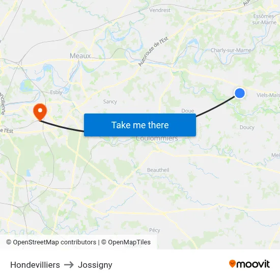 Hondevilliers to Jossigny map